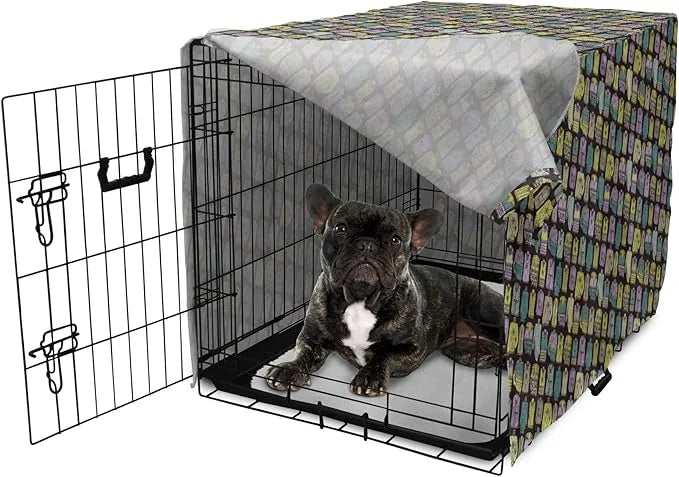 Ambesonne Fashion Dog Crate Cover, Diagonal Vintage Knitted Clothing Outfits Autumn Spring Winter Seasons, Easy to Use Pet...