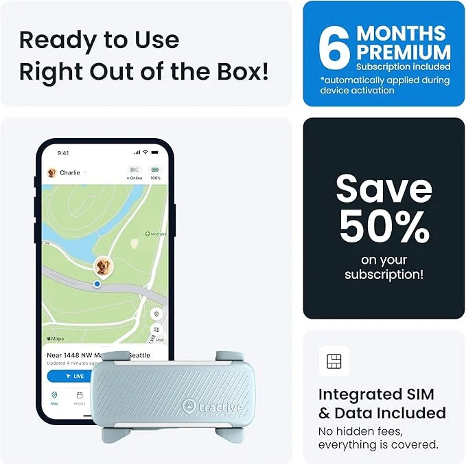 Tractive GPS Dog Tracker (2025 Release with Free 6 Month Subscription) | Real-time Pet Location Tracker | Health & Wellnes...