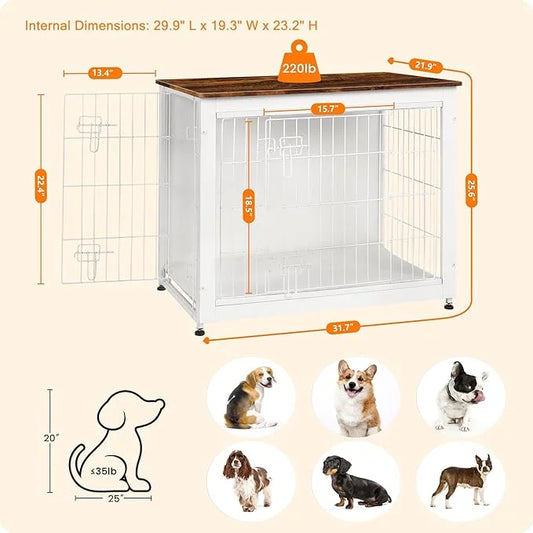 DWANTON Dog Crate Furniture with Cushion, Wooden Kennel Table with Double Doors, Indoor Dog House, Medium Size, 32.5" L, W...