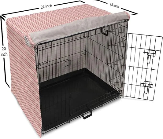 Lunarable Dusty Rose Dog Crate Cover, Doodle Style Waves Horizontal Stripes Simplistic Cheerful, Easy to Use Pet Kennel Co...