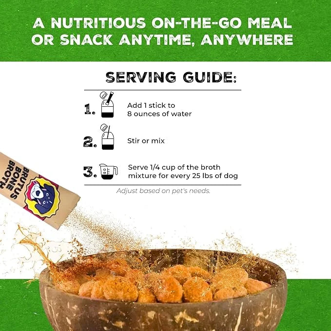 Brutus Bone Broth for Dogs - Bone Broth Powder with Chondroitin Glucosamine & Turmeric - Human Grade Dog Food Toppers for ...