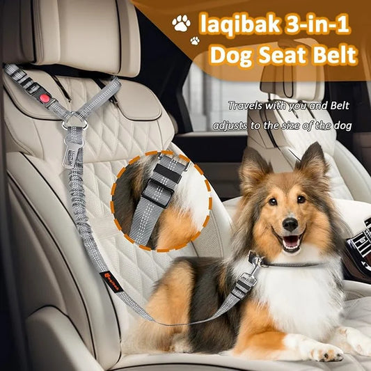 Removable Dog Seat Belts Harness for Car, 3 in 1 Pet Dog Car Seatbelt Leash, laqibak Restraint Secures to Headrest and Ref...
