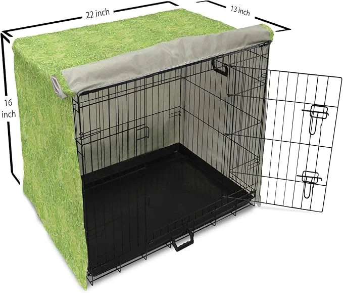 Lunarable Green Dog Crate Cover, Line Art Style Flourish Pattern on Green Tone Backdrop Ornate Victorian, Easy to Use Pet ...