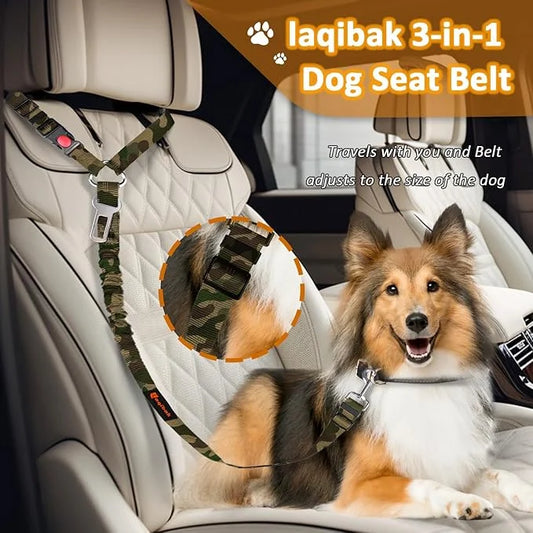 Removable Dog Seat Belts Harness for Car, 3 in 1 Pet Dog Car Seatbelt Leash, laqibak Restraint Secures to Headrest and Ref...