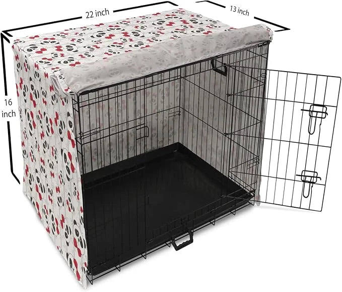 Lunarable Panda Dog Crate Cover, Funny Pattern of Asian Bear Animal in Romantic Bow Tie Cartoon Design, Easy to Use Pet Ke...
