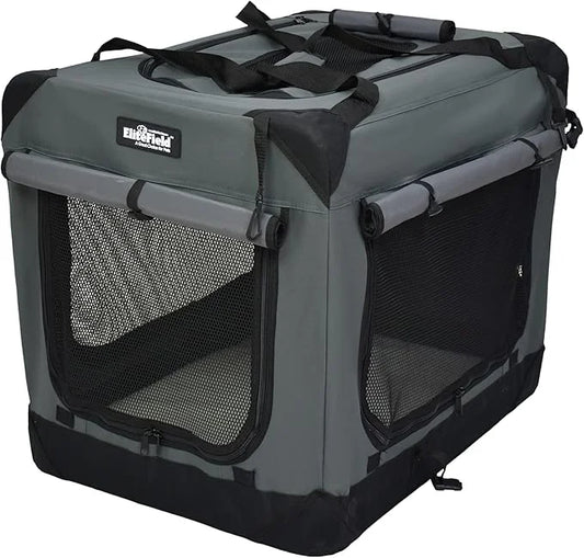 EliteField 4-Door Folding Soft Dog Crate with Curtains, Carrying Bag and Fleece Bed (2 Year Warranty), Indoor & Outdoor Pe...