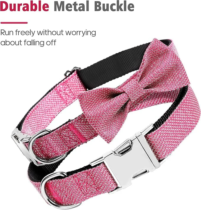 Dog Collar with Bow for Small Medium Large Dogs, Cute Bling Dog Bow Tie Collar with Metal Buckle, Soft & Durable for Puppy...