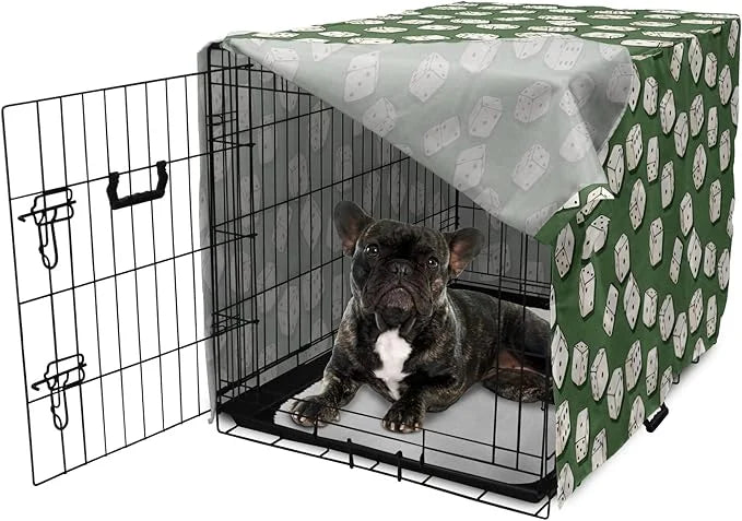 Lunarable Casino Dog Crate Cover, Cartoon Style Dices Pattern on Green Background Chance Game Lucky Jackpot, Easy to Use P...