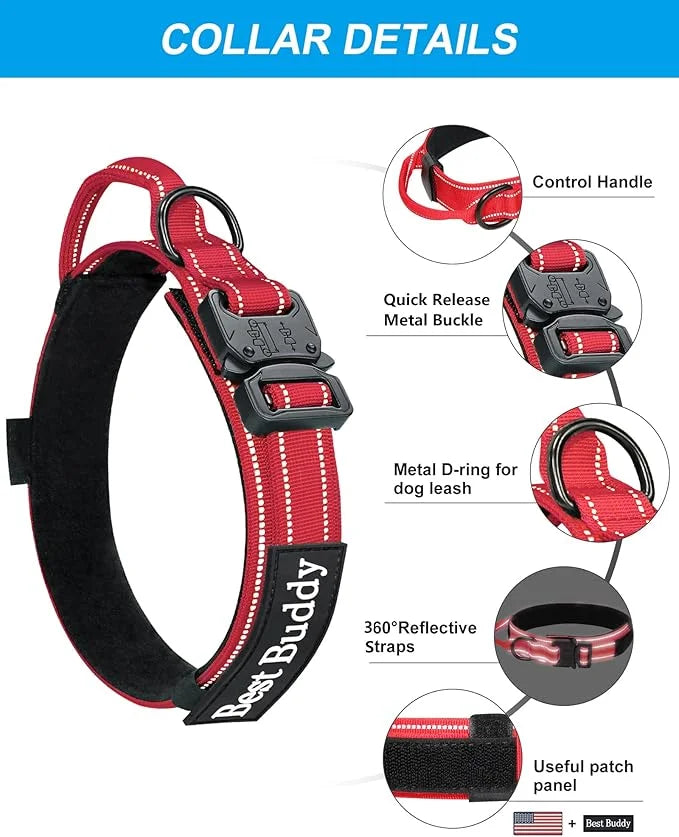 AUBELL Tactical Dog Collar and Leash Set, Adjustable Military Nylon Reflective Dog Leash and Collar with Handle and Heavy ...