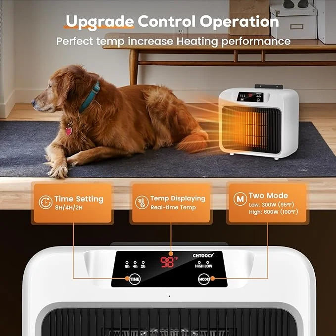 600W Dog House Heater With Time Setting (2 4 8 H), 300/600W 2 Mode Electric Pet Heater for Indoor/Outdoor Use, Livestock K...