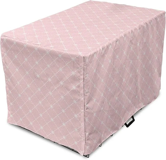 Ambesonne Blush Pink Dog Crate Cover, Abstract Monochrome Geometric Lace Inspired Grid Ornament with Stars Print, Easy to ...