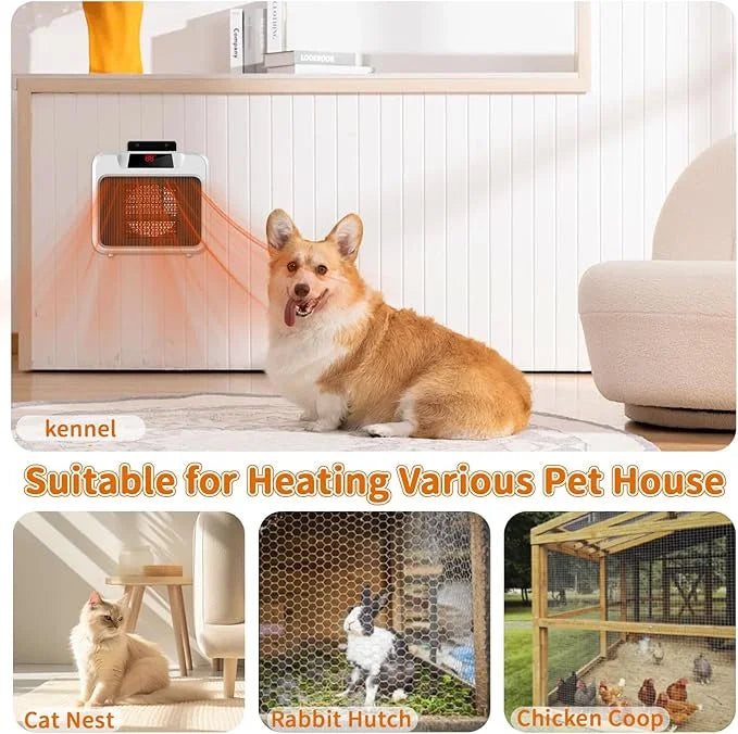 Thermostatic Dog House Heater with Anti-Bite Wires, Wall-Mounted Pet House Heater with 2 Wind Speed Modes (300W/600W), Sui...