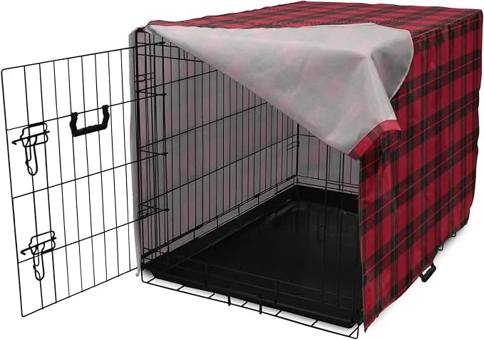 Lunarable Plaid Dog Crate Cover, Geometrical Scottish Ornament Folkloric Celtic Fashion Elements, Easy to Use Pet Kennel C...
