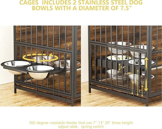 ROOMTEC Dog Crate Furniture-Style Cages for Large Dogs Indoor Heavy Duty Super Sturdy Dog Kennels with 2 Stainless Steel B...