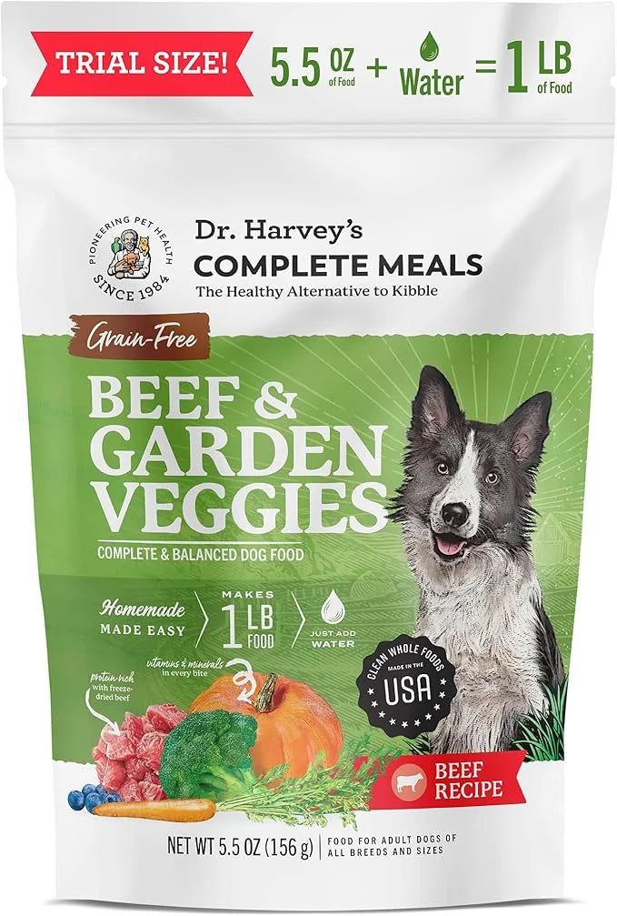 Dr. Harvey's Beef & Garden Veggies Dog Food, Human Grade Grain-Free Dehydrated Food for Dogs with Freeze-Dried Beef, Trial...