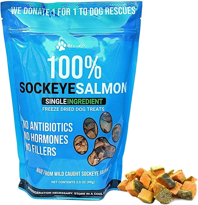 Max and Neo Freeze Dried Wild Caught Sockeye Salmon Dog Treats - Single Ingredient, Wild Caught Pacific Northwest Sockeye ...