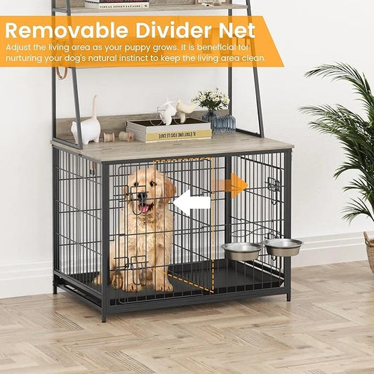 Furniture Style Dog Crate, Indoor Basic Dog Cage with 3-Layer Storage Shelves, Flip-up Top End Table Dog Cage, Dog Kennel ...