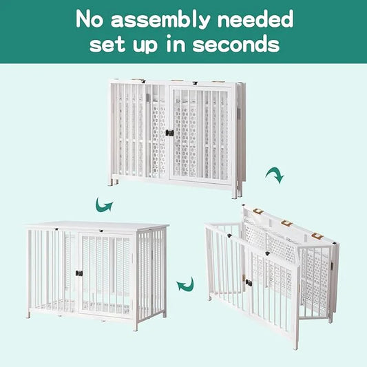 Heavy Duty Dog Crate Furniture, Fully Assembled exc. Locks, All Metal Frame & Wooden Tabletop, Modern Kennel for Small/Med...