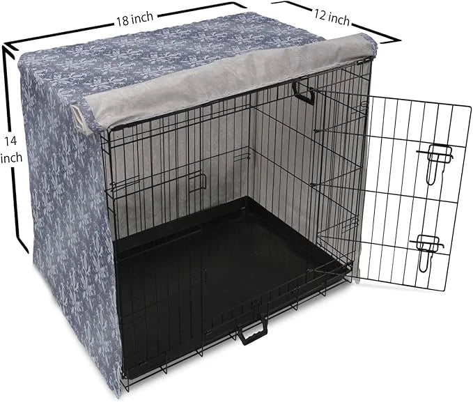 Lunarable Damask Dog Crate Cover, Medieval Repetitive Pattern with Flourish Ornaments, Easy to Use Pet Kennel Cover for Sm...