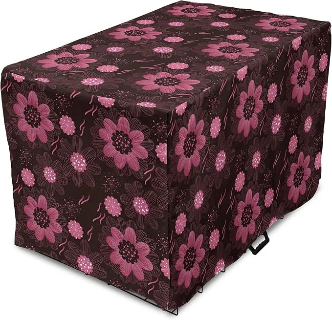 Lunarable Floral Dog Crate Cover, Botanical Theme Flowers Pattern Natural Art Abstract Blossoms, Easy to Use Pet Kennel Co...