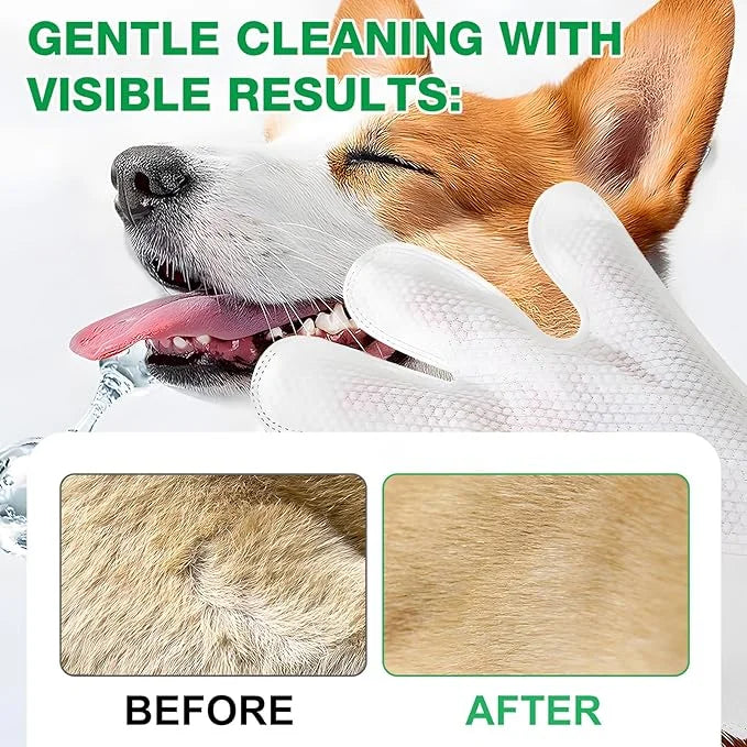 Pet Glove Wipes UNSCENTED for Dogs and Cats No-Rinse, Deodorizing, Grooming Gloves for Paws, Face, Butt, and Legs, Portabl...