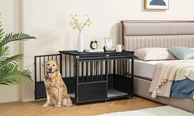KOOPRO 40 Inch Dog Crate Furniture with Cushion for Small Medium Dogs, Wooden Heavy Duty Dog Kennel with Double Doors, Dec...