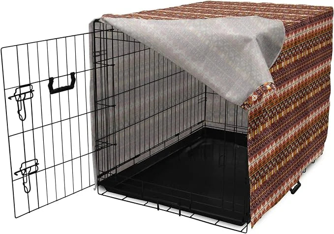 Lunarable Aztec Dog Crate Cover, Ornate Rich Motifs in Autumn Colors Geometric and Floral Design Old Tribal, Easy to Use P...