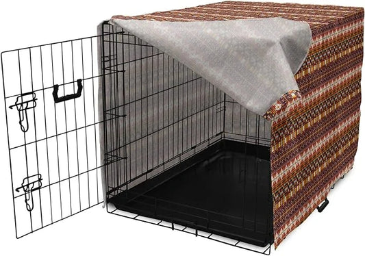 Lunarable Aztec Dog Crate Cover, Ornate Rich Motifs in Autumn Colors Geometric and Floral Design Old Tribal, Easy to Use P...
