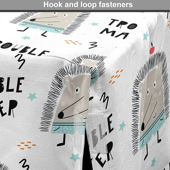 Lunarable Cartoon Dog Crate Cover, Hedgehog Trouble Maker Lettering with Apple and Stars Bad Boy Print, Easy to Use Pet Ke...