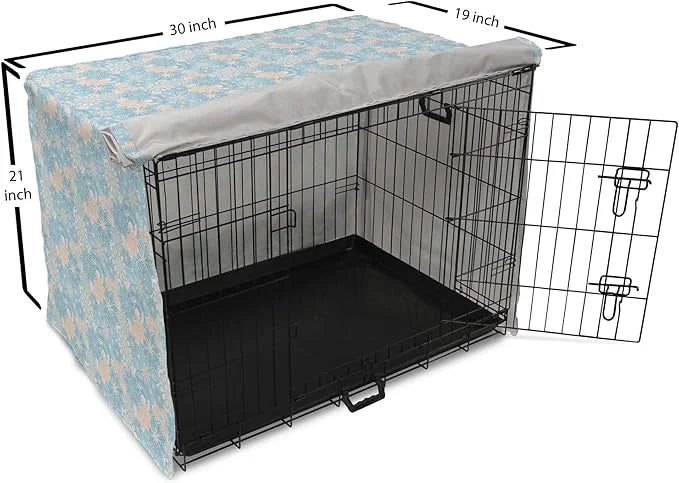 Lunarable Yellow and Blue Dog Crate Cover, Gentle Spring Inspired Flourish Motifs Feminine Bouquet, Easy to Use Pet Kennel...