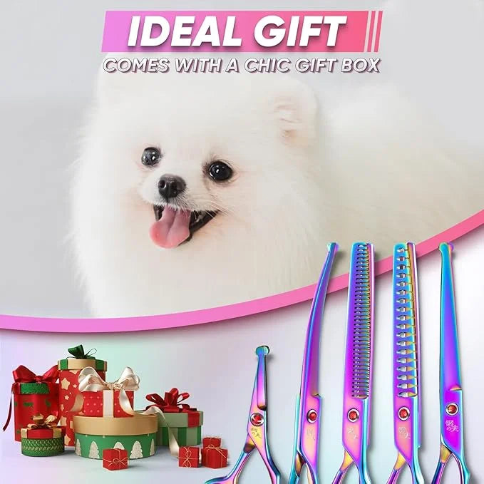 7" Straight Dog Grooming Scissors Rainbow, Grooming Shears with Offset Handle for Medium to Large Dogs, Stainless Steel 44...