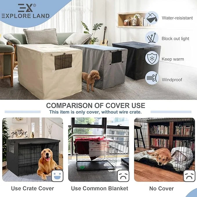 Explore Land Dog Crate Cover Bundle with Machine Washable Fluffy Dog Bed Cover for 36 Inches Wire Cage - Product Image