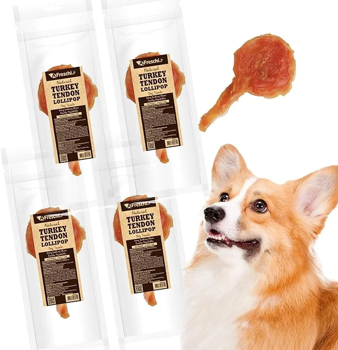 Afreschi Natural Turkey Tendon Lollipop 40 Units/Box, Dog Treat for Signature Series, All Natural Human Grade Puppy Chew, ...