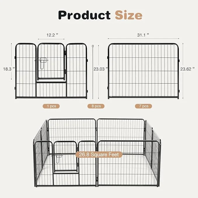 Heavy-Duty Iron Dog Playpen –8 Panel 24” Durable, Rust-Resistant Pet Fence for Indoor & Outdoor Use, Secure & Spacious Pet...