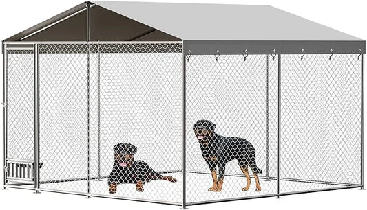 10x10x7 Ft Outdoor Dog Kennel, Heavy Duty Outside Dog Kennel with Waterproof and Anti-UV Roof Cover, Large Dog Enclosures ...