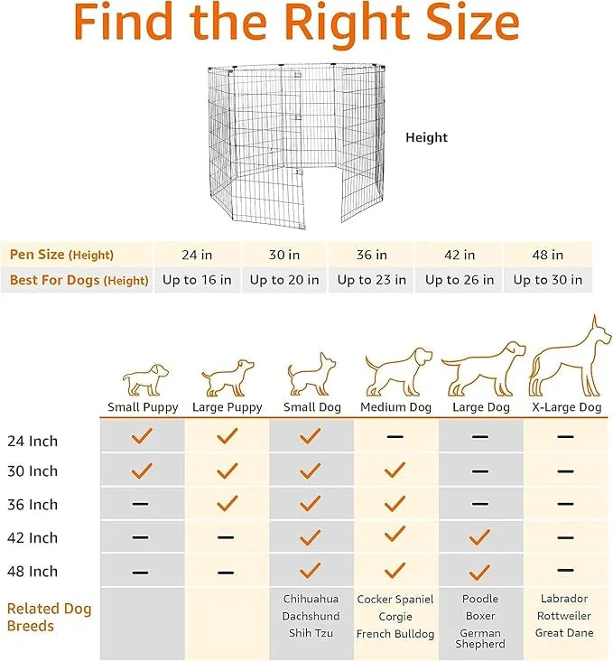 Amazon Basics Foldable Octagonal Metal Exercise Dog Playpen - Indoor/Outdoor, No Door, Extra Large (8 Panels, 24 x 48), Ea...