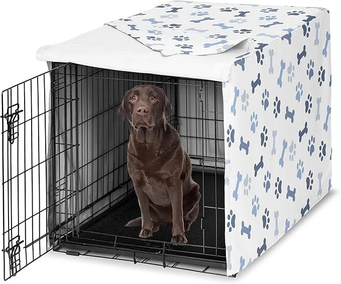 Sweet Jojo Designs 42in. Medium/Large Dog Crate Cover (Bones and Paw Prints) for Boys Pet Cage, Kennel Covers (Modern, Car...