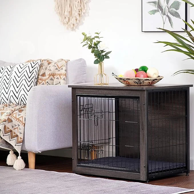 DWANTON Dog Crate Furniture with Cushion, Wooden Kennel Table with Double Doors, Indoor Dog House, Small/Medium/Large/Extr...