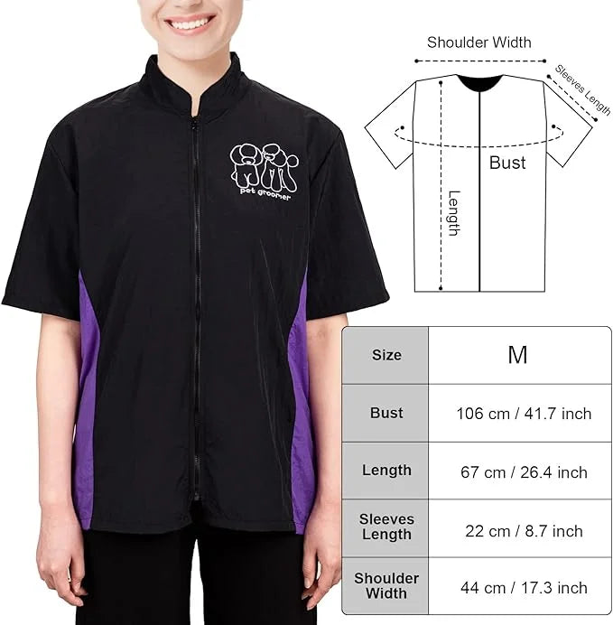 Noverlife Pet Grooming Workwear with Full Zipper, M Size, Anti-Static Pet Beautician Work Clothes, Lightweight Hair Repell...