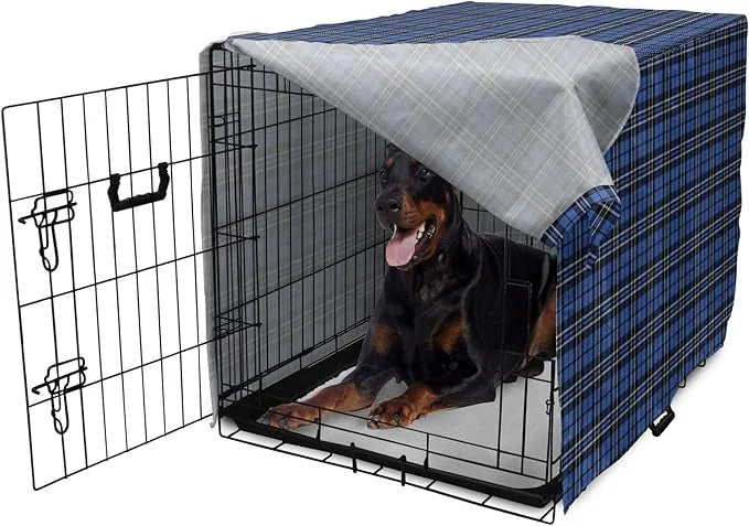 Lunarable Plaid Dog Crate Cover, Classical Old Fashioned Abstract Pattern Design Scottish Country Style, Easy to Use Pet K...
