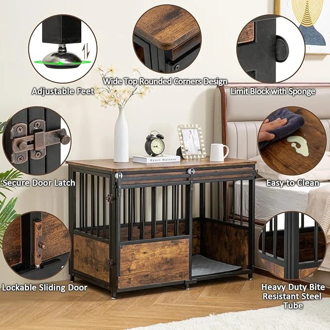 KOOPRO 40 Inch Dog Crate Furniture with Cushion for Large Medium Dogs, Wooden Heavy Duty Dog Kennel with Double Doors, Dec...