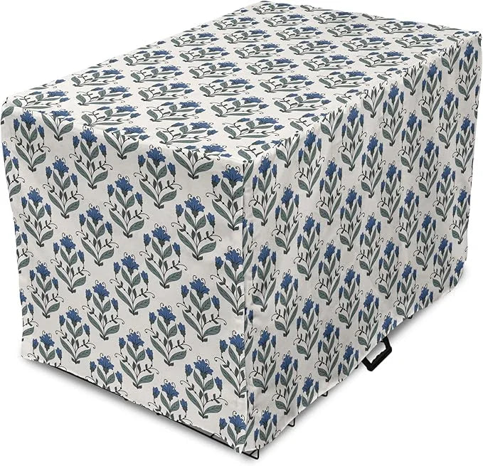 Ambesonne Floral Dog Crate Cover, Rhythmic Leaves Flowers Blossoms Nostalgic Style, Easy to Use Pet Kennel Cover for Mediu...