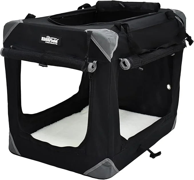 EliteField 4-Door Folding Soft Dog Crate with Curtains, Carrying Bag and Fleece Bed (2 Year Warranty), Indoor & Outdoor Pe...