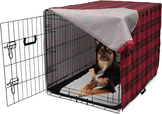 Lunarable Plaid Dog Crate Cover, Geometrical Scottish Ornament Folkloric Celtic Fashion Elements, Easy to Use Pet Kennel C...