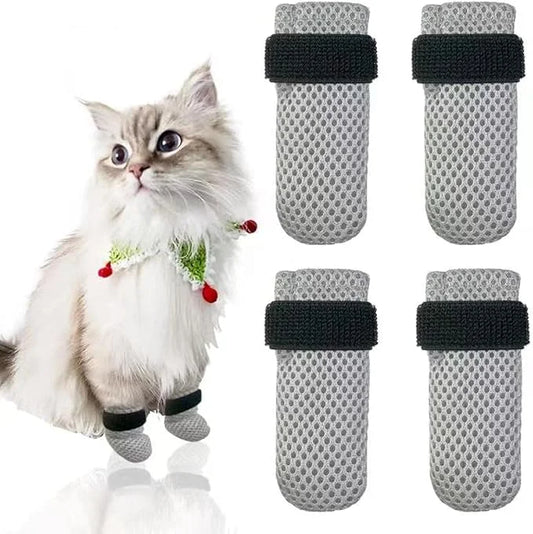 4 PCS Cat Mittens to Prevent Scratching,Mesh Breathable Cat Shoes,Adjustable Cats Anti Scratch Gloves,Suitable for Cats Wh...