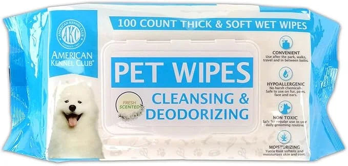 American Kennel Club AKC Dog Wipes for Cleansing & Deodorizing Great for Face, Ears, Paws, Body, & Butt - Fresh Scented - ...