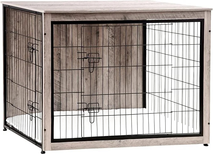 DWANTON Dog Crate Furniture with Cushion, Wooden Kennel Table with Double Doors, Indoor Dog House, Extra Large Size, 43.3"...