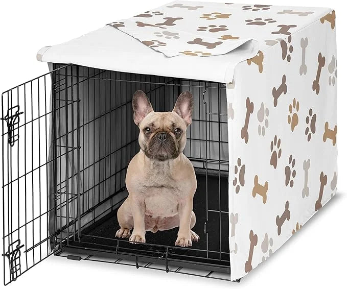 Sweet Jojo Designs 30in. Small/Medium Dog Crate Cover (Bones and Paw Prints) Pet Cage, Kennel Covers (Modern, Cartoon, Dog...