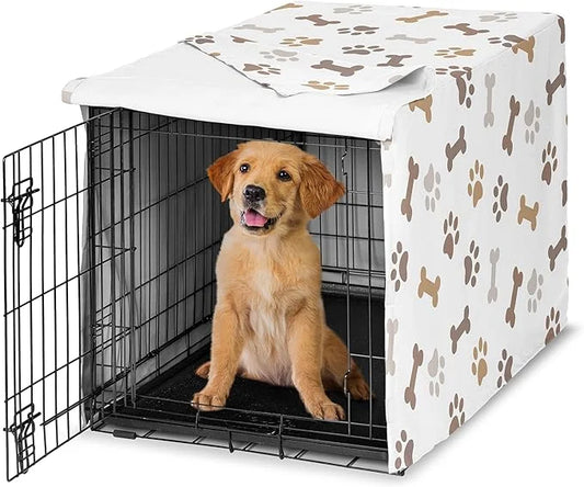 Sweet Jojo Designs 36in. Medium Dog Crate Cover (Bones and Paw Prints) Pet Cage, Kennel Covers (Modern, Cartoon, Doggy, Pu...