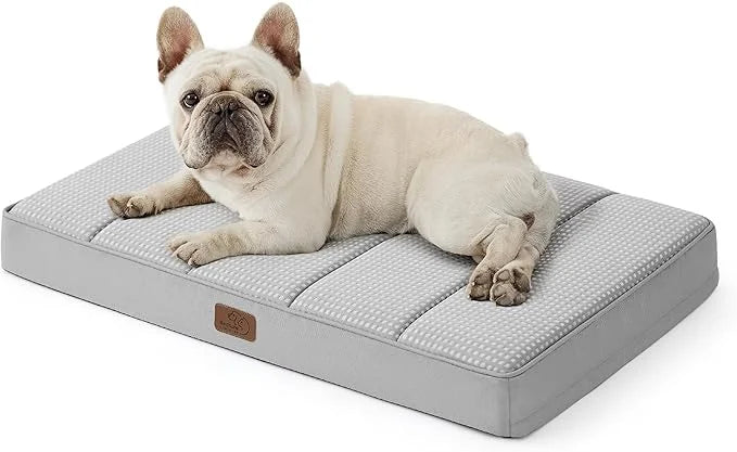 Bedsure Cooling Gel Foam Dog Bed for Large Dogs, Waterproof Orthopedic Egg Foam Dog Bed for Outdoor, Summer Comfort Pet Ma...